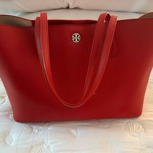 Tory Burch Red Perry pebbled leather  Tote Bag